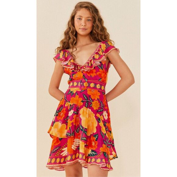 Farm Rio Flowers Tapestry Pink Mini Dress - Size Medium - NWOT - Picture 2 of 11